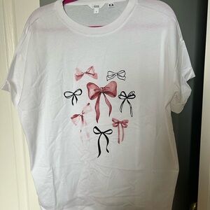 Penningtons White Tee with Pink and Black Bow Design